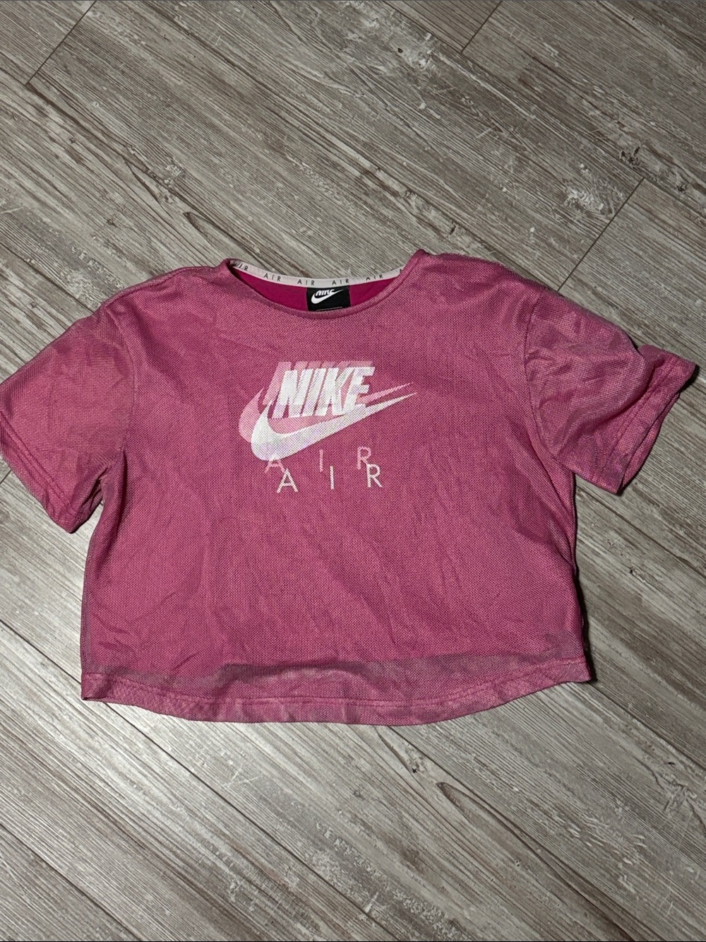 Nike Pink Mesh Overlay Crop Tee with White Swoosh